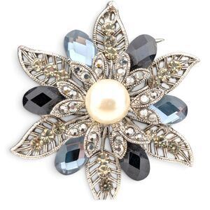 Premier Designs Pearls Night Out Brooch Pendant Faux Pearl Rhinestone 2"